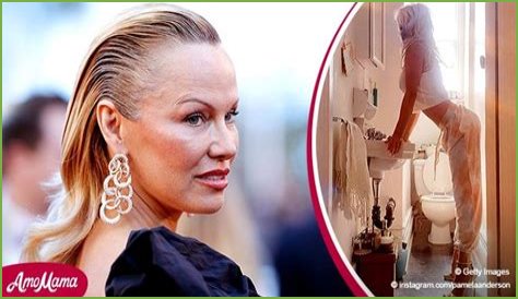 Pamela Anderson, 53, Shows Incredibly Tiny Waist Posing in Pajamas & High Heels in Her Bathroom